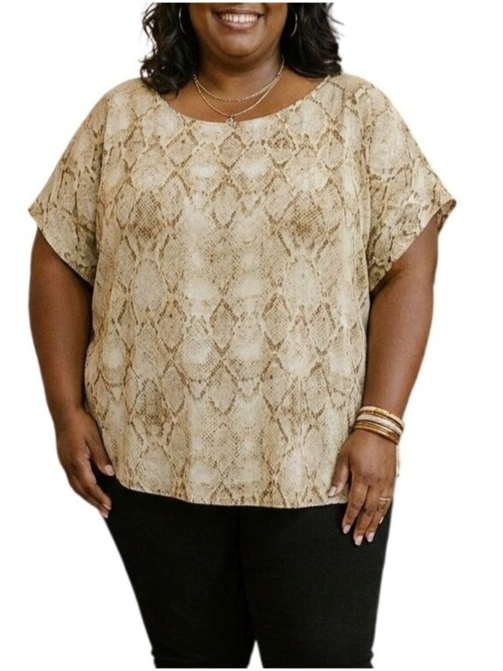 Apt. 9 Size XL Top Snake Print Loose-Fit Blouse Short Sleeve Lightweight
